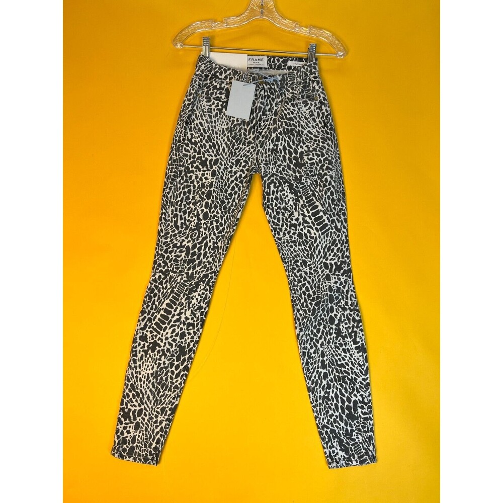 FRAME Le High Skinny Abstract Jeans Womens 23 Black Animal Print High Rise NWT